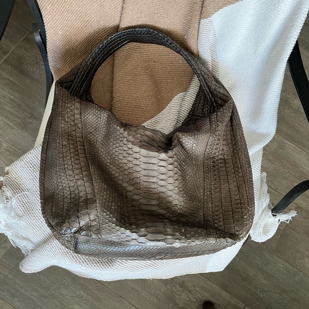 Purse Hobo Bag Ling Wu Python Snake Skin Olive Co… - image 7